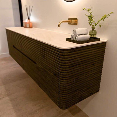 Mondiaz CIRO-DLUX Meuble de salle de bains - 180x45x50cm - plan vasque solid surface Meli - 1 bassin à droite - sans trous de robinetterie - 4 tiroirs - Shadow