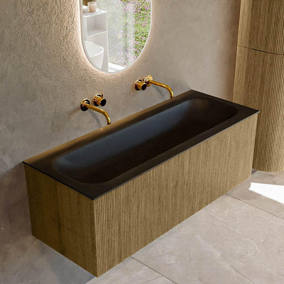 Mondiaz KURVE Ensemble de meuble salle de bain - 120x46x40cm - 1 tiroir - lavabo en solid surface - milieu - sans trou de robinet - Dusk