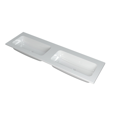 INK Faktor wastafel - 160x45x1.5cm - 2 wasbakken - 0 kraangaten - polystone wit glans