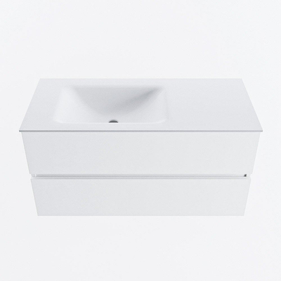 MONDIAZ VICA meuble sous lavabo 100cm Talc 2 tiroirs. Lavabo CLOUD gauche 1 trou de robinet, couleur Talc.