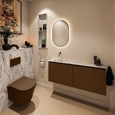 MONDIAZ TURE-DLUX Meuble toilette - 120cm - Rust - EDEN - vasque Glace - position gauche - sans trou de robinet