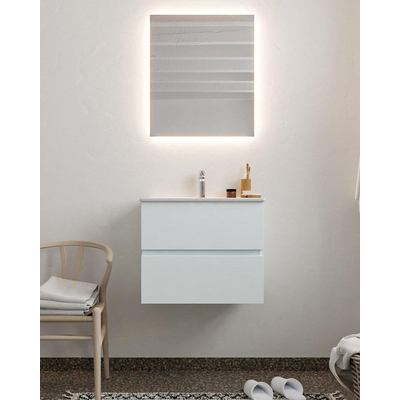 MONDIAZ VICA Ensemble de meuble salle de bain - 60cm - 2 tiroirs - lavabo Denia milieu - 1 trou de robinet - solid surface argile solid surface cale