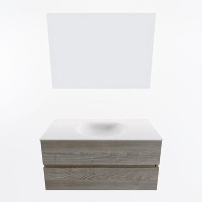 Mondiaz VICA ensemble de meuble de salle de bain - 100cm - meuble sous-vasque marron clair gris - 2 tiroirs - lavabo lune milieu - 1 trou de robinet - couleur talc - miroir LED - version XL 60cm haut