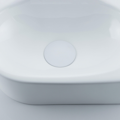 QeramiQ Fuente Ensemble de Lavabo - 40x21.5x12cm - droit - lisse - demi-rond - 1 trou de robinet - céramique - ensemble de robinet blanc mat - bouchon de vidange - siphon abaissé - blanc brillant