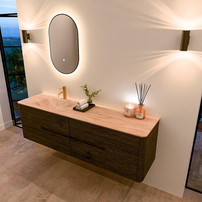 Mondiaz CIRO-DLUX Badkamermeubelset - 170x45x50cm - Solid surface wastafel Saba - 1 wasbak Links - 1 kraangat - 4 lades - Shadow
