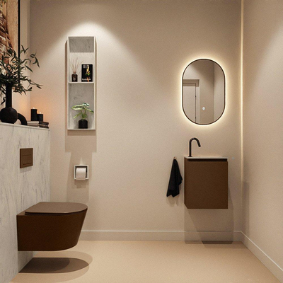 MONDIAZ TURE-DLUX 40cm toiletmeubel Rust. EDEN wastafel Opalo positie rechts. Met 1 kraangat.