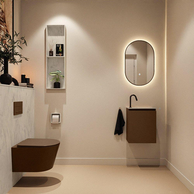 MONDIAZ TURE-DLUX Meuble toilette - 40cm - Rust - EDEN - vasque Opalo - position droite - 1 trou de robinet