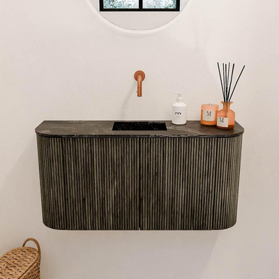 Mondiaz JOYA-DLUX 83.2cm toiletmeubel - ronding links en rechts kleur Shadow - Wastafel FAYE positie Midden Zonder kraangat kleur Lava.