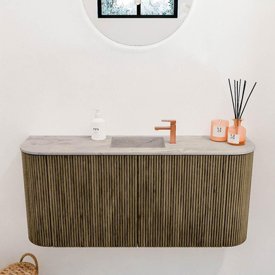 Mondiaz JOYA-DLUX 93.2cm toiletmeubel - ronding links en rechts kleur Dusk - Wastafel FAYE positie Midden 1 kraangat kleur Glace.