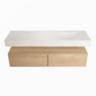 MONDIAZ ALAN - DLUX Badkamermeubelset - 150cm - onderkast - Washed Oak - 2 lades - vrijhangende wastafel - wasbak rechts - 1 kraangat - Ostra