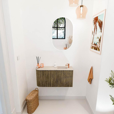 Mondiaz JOYA-DLUX Meuble de toilette 81,6cm - arrondi gauche couleur Dusk - Vasque FAYE position Droite 1 trou de robinet couleur Frappe.