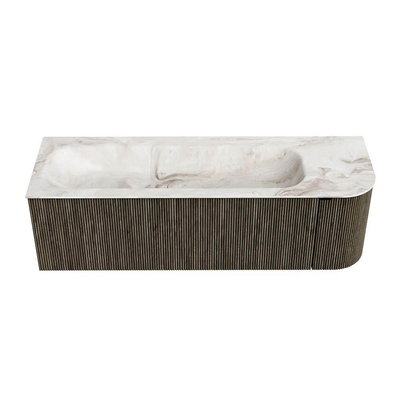 Mondiaz KURVE-DLUX Badkamermeubelset - 145x46x40cm - 1 lade - 1 deur - wastafel solid surface - links - 2 kraangaten - Shadow