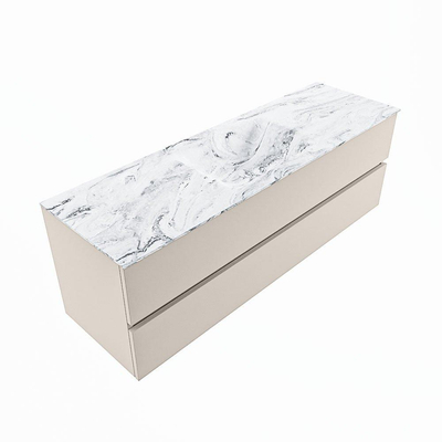 Mondiaz VICA-DLUX Ensemble de meuble de salle de bain - 150cm - meuble sous-vasque lin - 2 tiroirs - lavabo encastrée nuage milieu - 1 trou de robinet - version haute de 60cm - glace