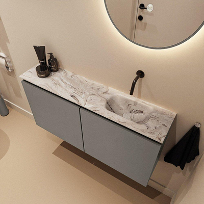 MONDIAZ TURE-DLUX meuble de toilettes 100 cm Smoke. EDEN lavabo Glace position à droite. Sans trou de robinet.