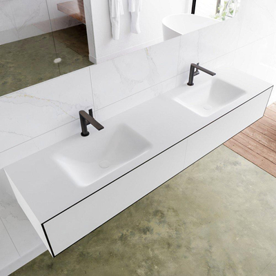 Mondiaz Lagom Meuble avec 2 tiroirs 190x30x45cm vasque double Cloud 2 trous de robinet Solid Surface Urban