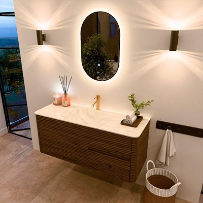 Mondiaz CIRO-DLUX Badkamermeubelset - 120x45x50cm - Solid surface wastafel Ostra - 1 wasbak Midden - 1 kraangat - 2 lades - Dusk