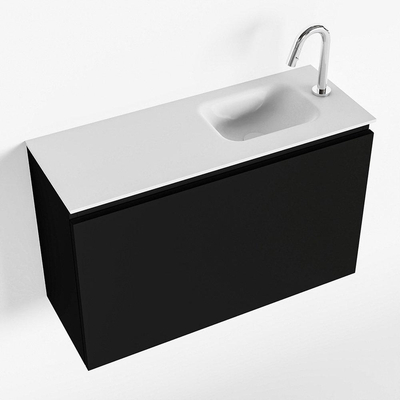 MONDIAZ OLAN Toiletmeubel 80x30x40cm met 1 kraangaten 1 lades urban mat Wastafel Lex rechts Solid Surface Wit