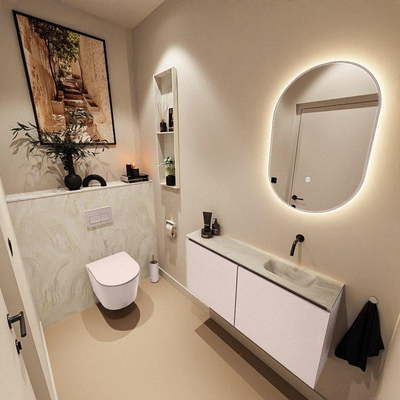 MONDIAZ TURE-DLUX 100cm toiletmeubel Rosee. EDEN wastafel Ostra positie rechts. Zonder kraangat.
