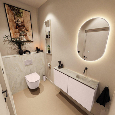 MONDIAZ TURE-DLUX Meuble toilette - 100cm - Rosee - EDEN - vasque Ostra - position droite - sans trou de robinet