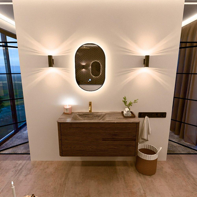 Mondiaz CIRO-DLUX Badkamermeubelset - 110x45x50cm - Solid surface wastafel Oza - 1 wasbak Links - 1 kraangat - 2 lades - Dusk