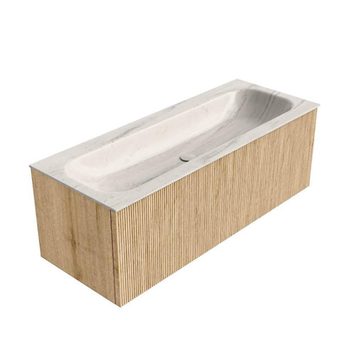 MONDIAZ KURVE-DLUX 120cm badmeubel kleur Oak met 1 lade en 0 deuren. Wastafel BIG LARGE Midden zonder kraangat Meli.
