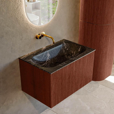 Mondiaz KURVE-DLUX Badkamermeubelset - 70x46x40cm - 1 lade - wastafel solid surface - midden - zonder kraangat - Ruby