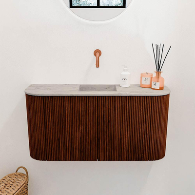 Mondiaz JOYA-DLUX 83.2cm toiletmeubel - ronding links en rechts kleur Ruby - Wastafel FAYE positie Midden Zonder kraangat kleur Glace.