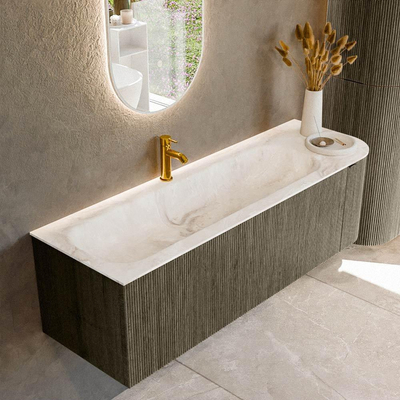 Mondiaz KURVE-DLUX Ensemble meuble de salle de bains - 145x46x40cm - 1 tiroir - 1 porte - lavabo solid surface - gauche - 1 trou de robinet - Shadow