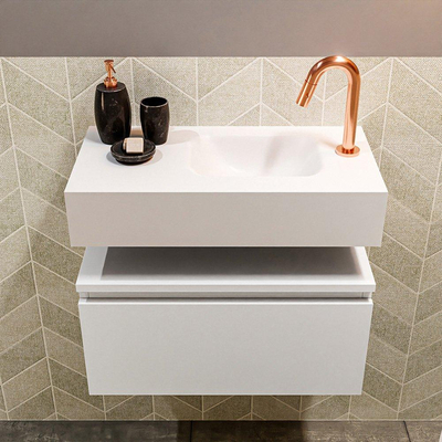 Mondiaz ANDOR Meuble lave-mains 60x30x30cm avec 1 trou de robinet 1 tiroir Talc mat Lavabo Lex Droite Solid Surface Blanc