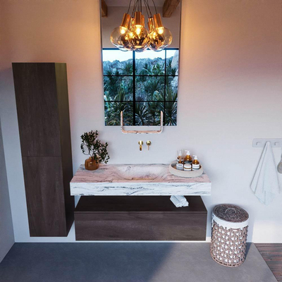 Mondiaz ALAN-DLUX meuble sous lavabo de salle de bains - 120cm - 1 tiroir - lavabo Cloud Glace - sans trou de robinet - Dark brown