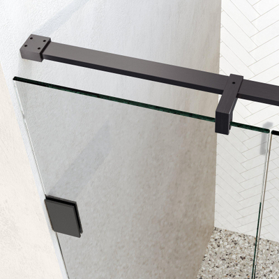 BRAUER Void Carving Nisdeur - 2-delig - 140x200cm - 70cm draaideur aan muur - glascoating - omkeerbaar - helder glas - geborsteld gunmetal PVD
