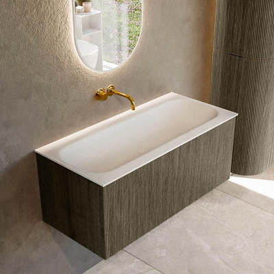 Mondiaz KURVE Ensemble de meuble salle de bain - 100x46x40cm - 1 tiroir - lavabo en solid surface - milieu - sans trou de robinet - Shadow