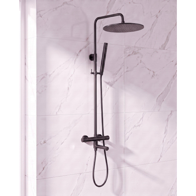 Fortifura Calvi Regendoucheset - thermostatisch - 25cm hoofddouche - gladde slang - staaf handdouche - draaibare baduitloop - mat zwart