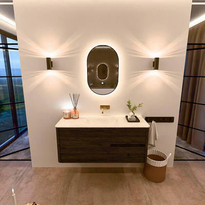 Mondiaz CIRO-DLUX Badkamermeubelset - 120x45x50cm - Solid surface wastafel Opalo - 1 wasbak Midden - zonder kraangaten - 2 lades - Shadow