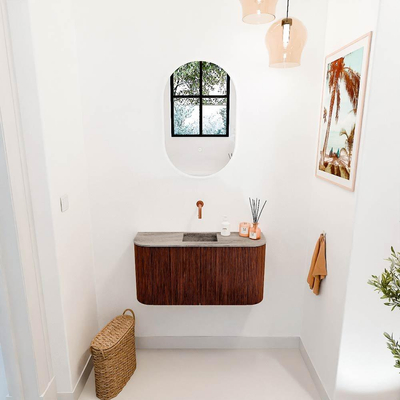 Mondiaz JOYA-DLUX Meuble de toilette 83.2cm - arrondi gauche et droite couleur Ruby - Vasque FAYE position Milieu Sans trou de robinet couleur Oza