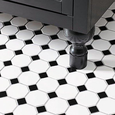 La Mosaic Factory Paris carreau mosaïque - 29,5x29,5cm - carrelage mural et de sol - Octogonal - Porcelaine Blanc et Noir mat/brillant