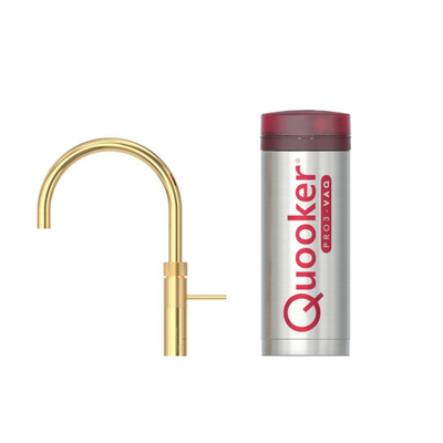 Quooker BE Fusion Round – Robinet avec bec pivotant et réservoir PRO3 – Eau chaude et bouillante – Finition dorée brillante