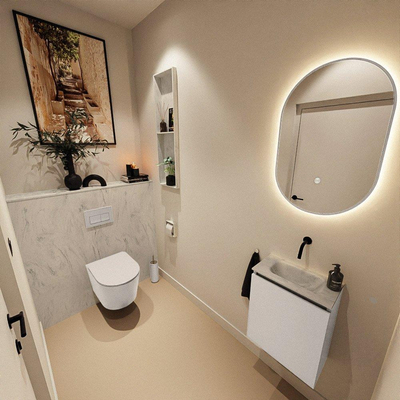 MONDIAZ TURE-DLUX Meuble toilette - 40cm - Linen - EDEN - vasque Opalo - position centrale - sans trou de robinet