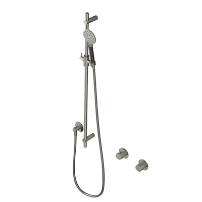 Hotbath Cobber barre de douche 90cm avec coude mural flexible de douche 150cm et douchette ronde nickel brossé