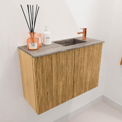 Mondiaz JOYA-DLUX 60cm toiletmeubel - kleur Oak - Wastafel FAYE positie Rechts 1 kraangat kleur Oza.