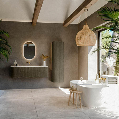 Ensemble de meuble de salle de bain Mondiaz KURVE-DLUX - 140x46x40cm - 1 tiroir - 2 portes - lavabo en solid surface - milieu - sans trou de robinet - Shadow