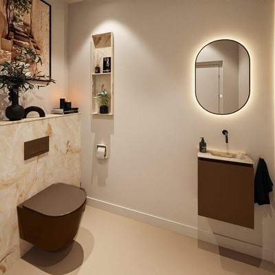 MONDIAZ TURE-DLUX Meuble toilette - 40cm - Rust - EDEN - vasque Frappe - position droite - sans trou de robinet