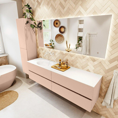 Mondiaz Vica ensemble de meuble de salle de bain - 180cm - meuble sous-vasque rosee - 4 tiroirs - lavabo moon gauche - sans trous de robinet - version haute de 60cm - talc
