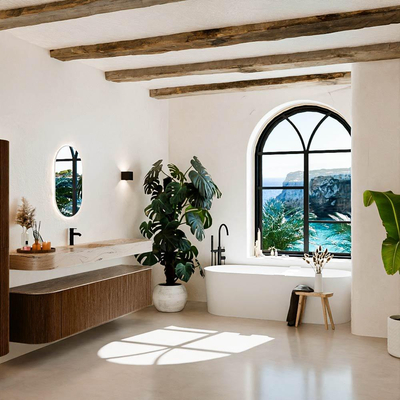 MONDIAZ THOR-DLUX 200cm badmeubel ronding links + rechts kleur Walnut met 2 lades en 2 deuren. Vrijhangende wastafel CLOUD Midden 1 kraangat kleur Arena.