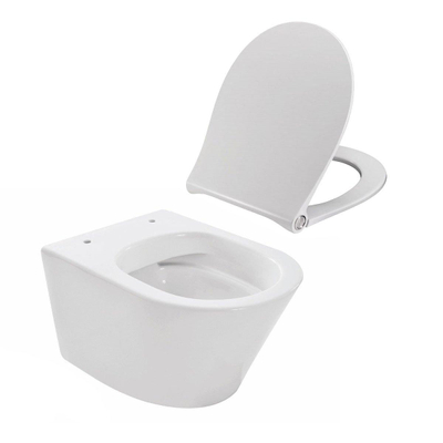Wiesbaden Vesta Junior hangtoilet – compact – spoelrandloos – 35,5 x 47 cm – met witte softclose zitting – glans wit