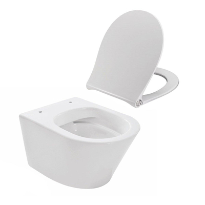 Wiesbaden vesta WC suspendu compacte sans rebord 47cm avec fermeture douce et siège à fermeture rapide blanc