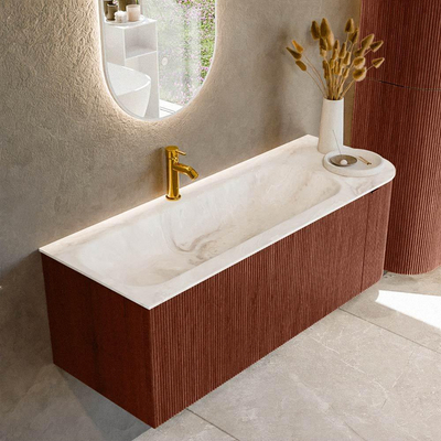 Mondiaz KURVE-DLUX Badkamermeubelset - 125x46x40cm - 1 lade - 1 deur - wastafel solid surface - links - 1 kraangat - Ruby