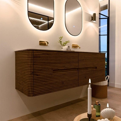Mondiaz CIRO-DLUX Badkamermeubelset - 150x45x50cm - Solid surface wastafel Sombra - 2 wasbak Dubbel - zonder kraangaten - 4 lades - Dusk