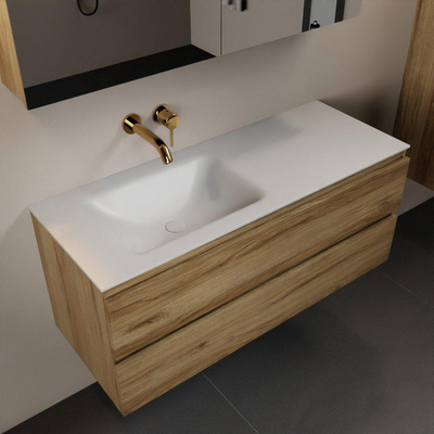 Mondiaz Aivy badmeubelset - 120x45x50cm - 0 kraangaten - 1 wasbak talc Solid surface - Links - 2 lades - Met spiegelkast - Melamine Chai