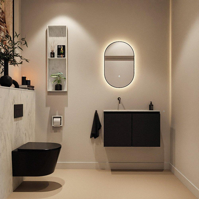 MONDIAZ TURE-DLUX Meuble toilette - 80cm - Urban - EDEN - vasque Opalo - position gauche - sans trou de robinet